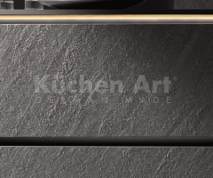 Cuisine contemporaine avec îlot et facades en pierre naturelle au surfaces en bois Noyer sombre - 3