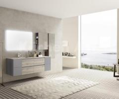Salle de Bain Suspendue Moderne avec Finitions Précieuses en Stratifiés et Bois