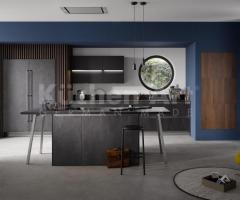 Cuisine design en Chêne Vieilli Cognac avec Mélange de Béton Noir et Bois Chaleureux