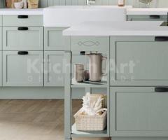 Cuisine Rustique Scandinave BRISTOL Eucalyptus avec Îlot et Évier en Céramique