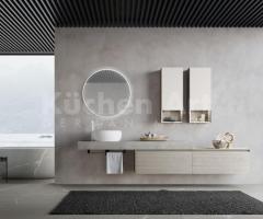 Salle de bains bois clair & plan pierre grise | Minimalisme architectural